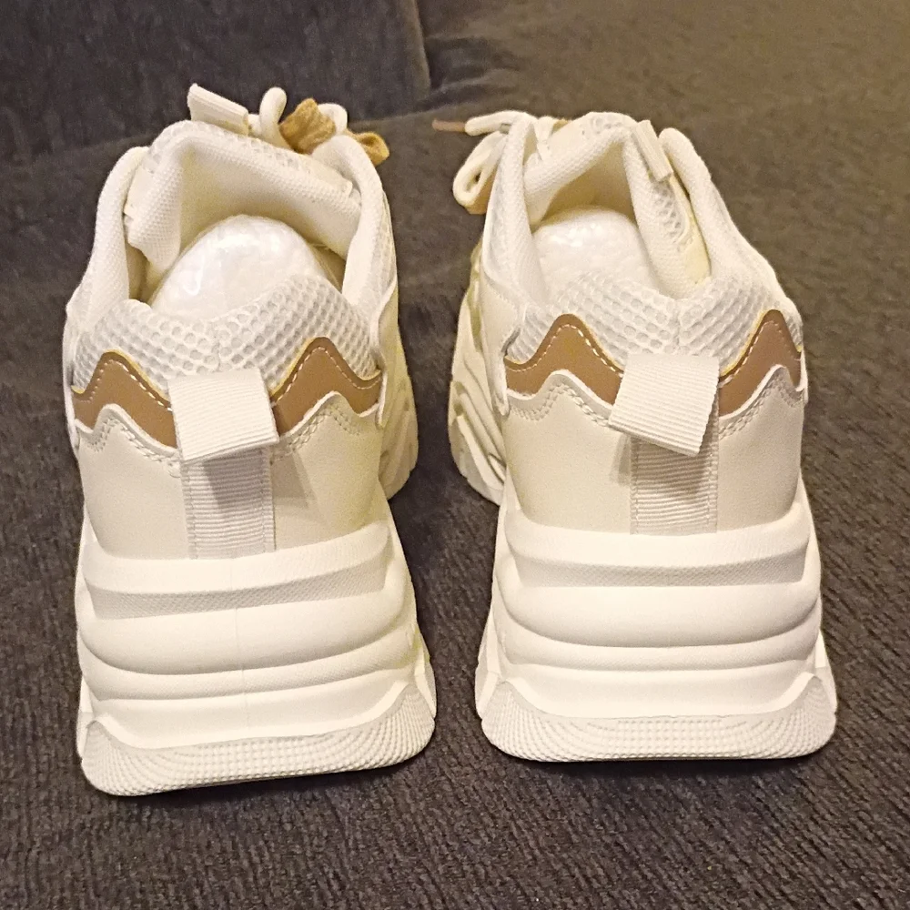 Women's Cream Chunky Sneakers - Picture 3 of 6
